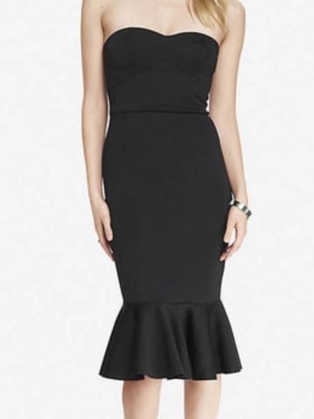 NWT Express Black Strapless Scuba Mermaid Midi Dress size 6